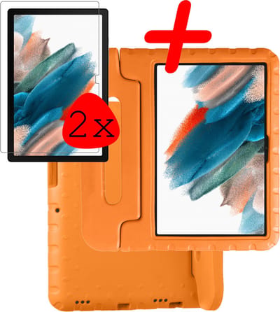 Hoesje Geschikt voor Samsung Galaxy Tab A8 - Met 2x Screenprotector - Kinderhoes Shockproof Bumper - Kidsproof Case - Tablet Hoes - Kinder Hoes Cover - Oranje
