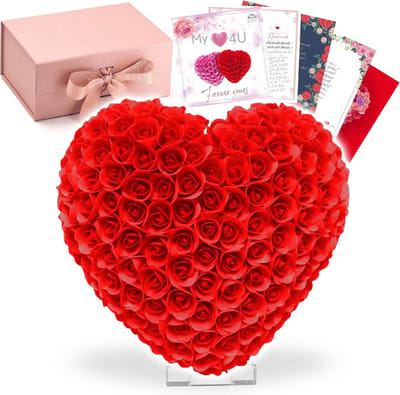 Handgemaakt Bloemenhart Van 9 Inch Met 430 Kunstklei Bloemen - Cadeau Voor Vrouwen - Mama - Of Vriendin - Inclusief Standaard En Geschenkdoos