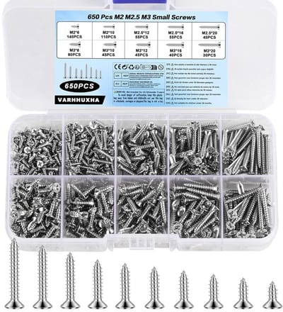 Famanu – Kleine zelftappende houtschroeven M2 M2,5 M3, kruiskop, assortiment voor reparatie en doe-het-zelf (650 stuks)