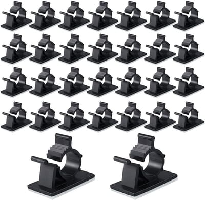 Famanu – 30 stuks zelfklevende kabelclips - 4 verstelbare kabelhouders voor draadbeheer - voor auto - thuis en onder het bureau