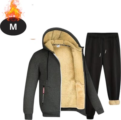 Bovista Thermokleding Heren - Thermobroek - Thermoset Fleece - Met Capuchon - Thermolegging - Winter - Thermojack - Donkergrijs - M