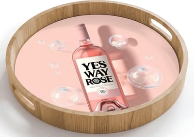 Dienblad rond 40x40 cm - Schootdienblad hout - Bubbels - Rosé - Roze - Borrelplank rechthoek - Plateau houten dienbladen