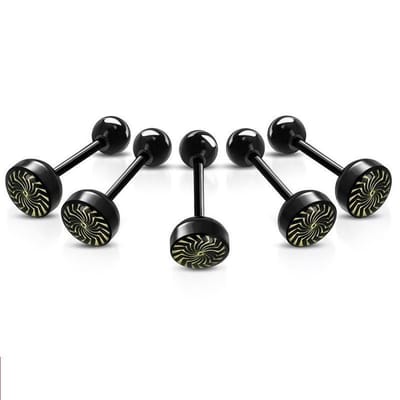 Aramat Jewels | Tongpiercings | Zwarte Bioplast Tongpiercing hem en haar | Spiraal | |8mm | Kunststof | Volwassenen | Verkleurd niet