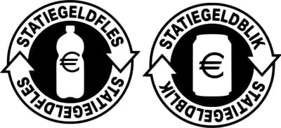 Set Kliko stickers - Quote Statiegeld -Flessen - Blikjes -Opbergbakken Voorraad bakken werkvloer - kantine - winkel - horeca - terras - 2 stuks a 20x20 cm