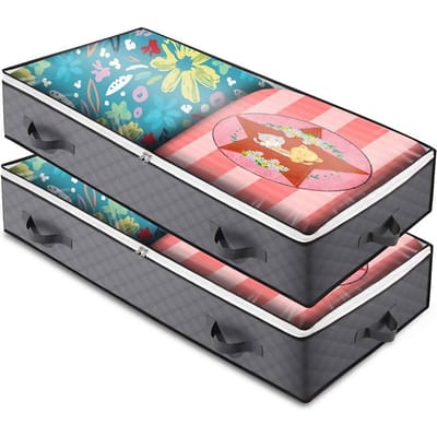 Opbergtas onder het bed Opbergruimte onder het bed voor Kleding Dekens en Schoenen 3 Lagen Non-woven stof 1 Pak 40 x 20 x 6 2 Pcs