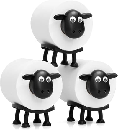 Toiletpapierhouder - Schaap design zwart - set van 3 vrijstaand - zonder boren of gereedschap - past alle rolmatten, voor badkamer en gasten-WC