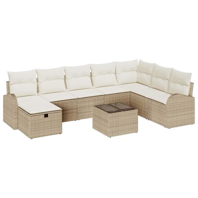 vidaXL Bankstel 9 st beige en crèmekleurig poly rattan