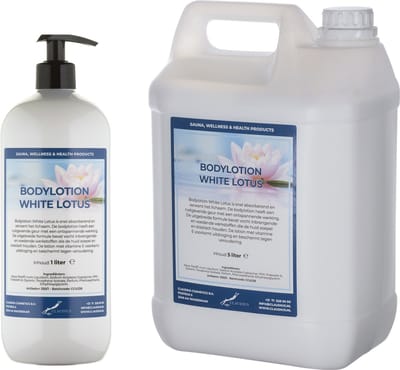 Bodylotion White Lotus 1 liter met gratis pomp - hervulbaar + Jerrycan 5 liter navulling