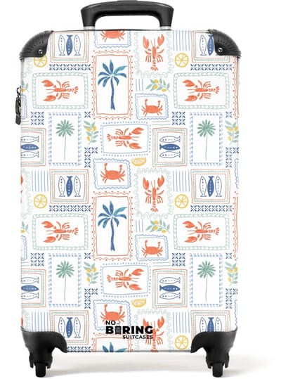 NoBoringSuitcases.com - Koffer - Kreeft met zomer patroon kleurrijk - Past binnen 55x40x20 cm en 55x35x25 cm - Trolley handbagage - Valiezen met wieltjes volwassenen - Reiskoffer op wielen - Rolkoffer lichtgewicht