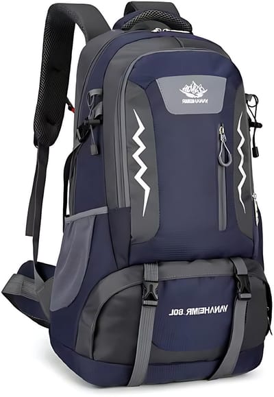 CarryQuest® - 60L Wandelrugzak - Waterbestendige Nylon Backpack met Reflecterend Paneel, Rugventilatie, Ruime Opbergruimte & Lichtgewicht Ontwerp - Sport, Reizen & Camping - Donkerblauw