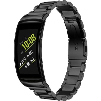 Stalen Smartwatch bandje - Geschikt voor Samsung Gear Fit 2 / Gear Fit 2 Pro stalen band - zwart - Strap-it Horlogeband / Polsband / Armband