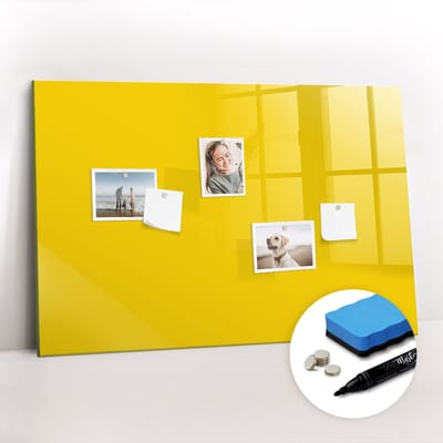 Tulup Whitebord - Kleur Lichtgeel Magneetbord - 90 cm x 60 cm - Magneetbord Keuken - Design Memobord - Memobord Magnetisch - Productiviteit Tools - Inclusief Gratis Magneten & Marker & Spons - Magneetbord Design - Memo Magneetbord