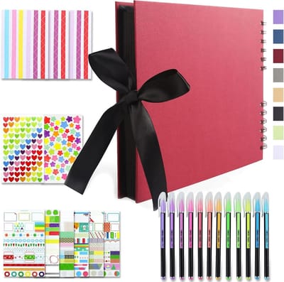 JGS Premium - Scrapbook Kit 285x21 cm DIY Fotoalbum met 80 Pagina's en Zijden Lint - Craft Papier Album voor Gastenboek Verjaardag Bruiloft Valentijnsdag