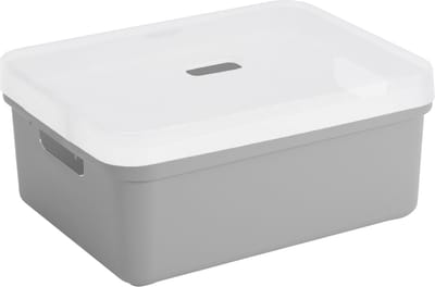 Sunware opbergbox mand kist - 24 liter - lichtgrijs - kunststof - met transparante deksel - 45 x 35 x 18 cm - Sigma serie