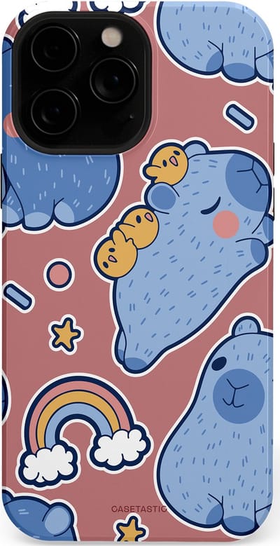 Casetastic Hoesje Geschikt voor Apple iPhone 13 Pro Magsafe - Stijlvolle Beschermende Duo-layer Case - Capibara knuffelvriend