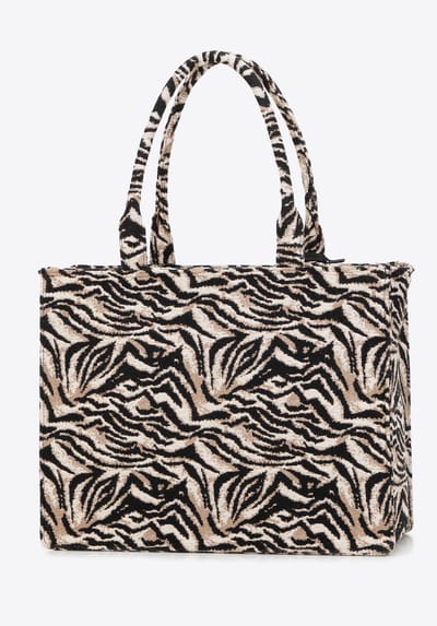 Wittchen Dames jacquard-patroon shoppertas in zwart en bruin katoen