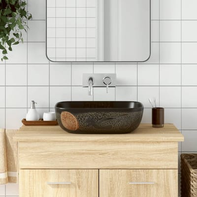 vidaXL - Opzetwasbak - rechthoekig - 48x37,5x13,5 - cm - keramiek - zwart