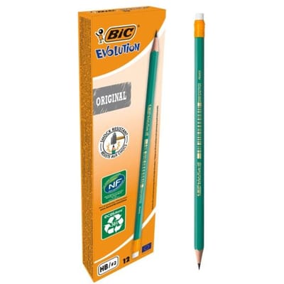 BIC Evolution Original HB Grafiet Potloden met Gumtop - 12 Stuks