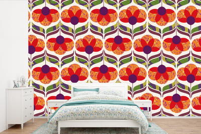 Behang - Fotobehang Retro - Flower Power - Vintage - Kleuren - Breedte 360 cm x hoogte 240 cm