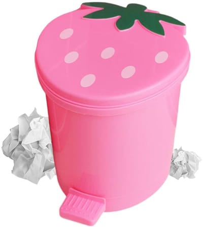 Afvalbak Aardbei - Tafelvuilnisbak - Werkruimte Opruimen - Schattig Fruit Design - 10 x 9 x 10.5 cm - Roze