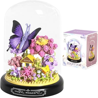 Bloemen Bouwblokken Set - Insecten Bouwsets - Creatief Knutselen - Inclusief Stofkap - 11 x 11 x 14 cm - Kleurrijk