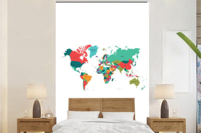 Behang - Fotobehang Wereldkaart - Kleurrijk - Simpel - Breedte 180 cm x hoogte 280 cm