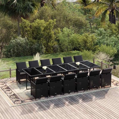 vidaXL - 13-delige - Tuinset - met - kussens - poly - rattan - zwart