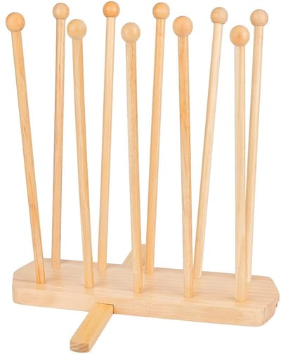 Dailygoods- Droogrek Herbruikbaar - Plastic Zak Droogrek - Afdruiprek Houder - 10 Stokken Vurenhout - Stabiliteit - 100mm Breed, 320mm Hoog - Afdroogrek