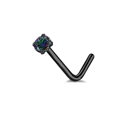 Neuspiercing L-bend ronde steen 3 mm - zwart gave steen - LMPiercings
