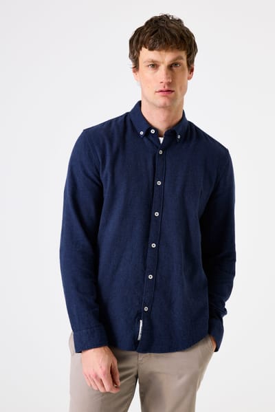 GARCIA Heren Effen Overhemd Blauw Lange mouw