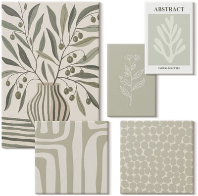 Wallfluent Set van canvas schilderijen - Scandinavische plantenmotieven met delicate patronen Canvas Schilderijen Set - Set van 5 Canvas Schilderijen - Groente Set van Canvas Prints - Natuur Canvas Kunst Set - Boheemse Canvas Kunst Set