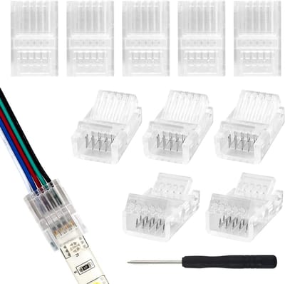 Set van 10 stuks 5-pins 10mm RGBW LED strip connectors voor SMD 5050/3528 LED strips, geschikt voor zowel niet-waterdichte als waterdichte toepassingen