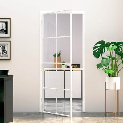 vidaXL - Binnendeur - 83x201,5 - cm - gehard - glas - en - aluminium - smal - wit