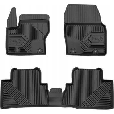 No.77 Premium Rubberen Mattenset - Geschikt voor Ford Grand C-MAX (2010-2019) - Afstand stoppers 25,5 cm - 3-delig (Achtermat uit één stuk) - TPE - Geurloos - Zwart - FROGUM