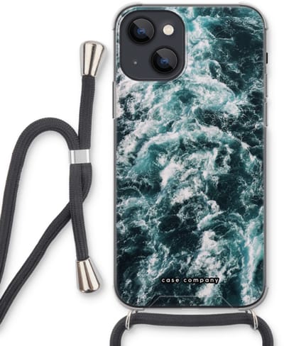 Case Company® - Hoesje met koord geschikt voor iPhone 13 mini hoesje met Koord - Zee golf - Telefoonhoesje met Zwart Koord - Bescherming aan alle Kanten en Over de Schermrand