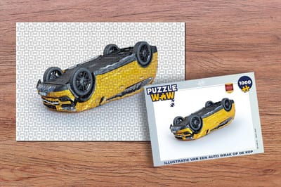 Puzzel Illustratie van een auto wrak op de kop - Legpuzzel - Puzzel 1000 stukjes volwassenen