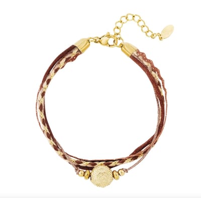 Armband - Gift - Cadeau - Valentijnsdag - Touw - Bedel - Bruin/Goud
