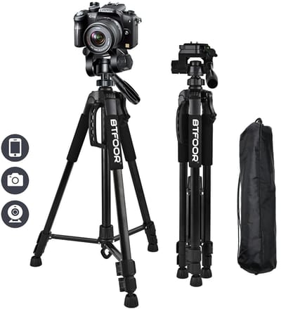 UFTA Camera Statief 53-140cm - Telefoonstatief met Telefoonhouder - Lichtgewicht Aluminium Tripod - 360 Graden Statiefkop - Zwart