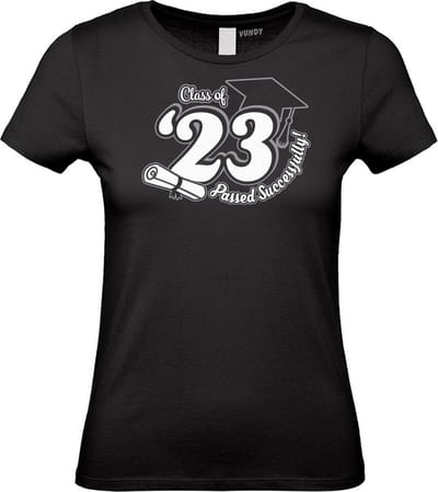 Dames T-shirt Class of '23 | Geslaagd Cadeau | Afgestudeerd | Diploma | Zwart | maat XS
