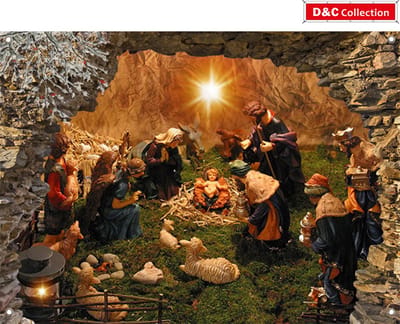 D&C Collection - 90x65 cm - kerstposter voor buiten - doorkijk - Gat in rots met kerstbeelden - winter poster - kerst decoratie - kerststal