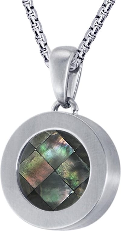 Quiges 12mm Mini Munt Hanger Zilverkleurig RVS Mat met Schelp Grijze Blokjes Munt en Box Ketting Ankerketting 42-46cm