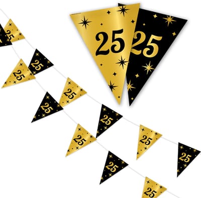 LUQ - 25 Jaar - Slinger - Leeftijd - Versiering - Verjaardag - decoratie - Feest - Hangdecoratie - Goud/Zwart