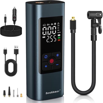 Accu Luchtcompressor 150 PSI – Draagbare Bandenpomp met Auto Stop, LED Verlichting en Powerbank voor Auto & Fiet