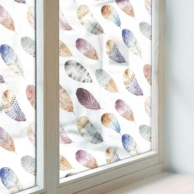 Coloray Privacy Folie Raam - Boho-veren Anti inkijk Folie - 50x100 cm - Bruin Privacy Folie Raam - Raamfolie Tegen inkijk Glas in Lood - Voor de slaapkamer, woonkamer en hal. - Raamfolie Zonwering