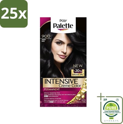 25 x Poly Palette - Haarverf - Zwart 900 - 115ml - Grootverpakking - Haarverf - Zwarte Haarkleur - Permanente Haarkleuring - Arganolie - Grijsdekking