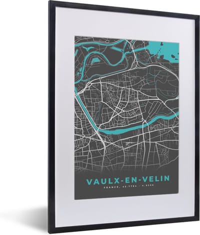 Fotolijst incl. Poster - Vaulx-en-Velin - Frankrijk - Plattegrond - Stadskaart - Kaart - 30x40 cm - Posterlijst