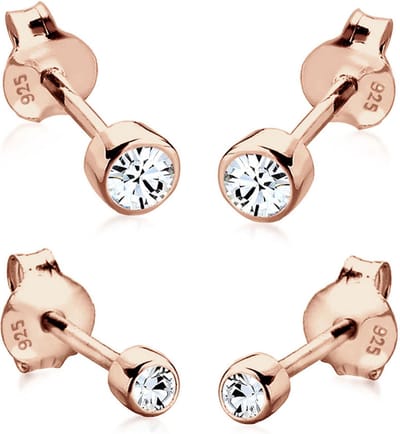 Elli Oorhangers Dames Solitair Oorknopjes met Kristallen in verguld 925 Sterling Zilver Rosé