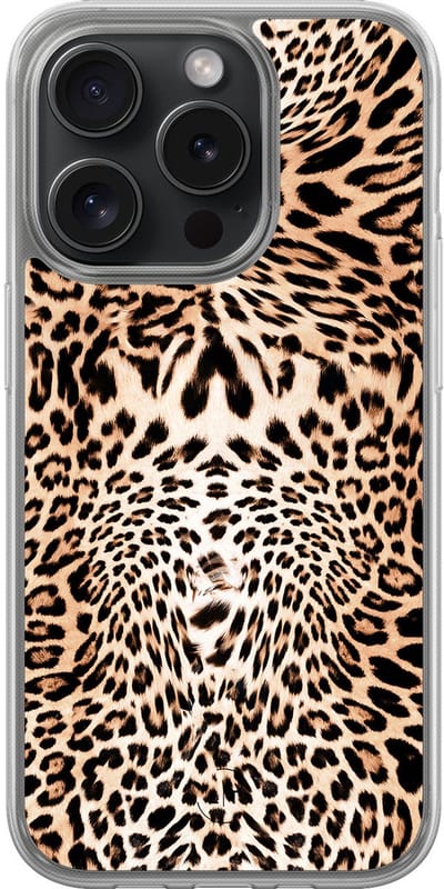 Hoesje geschikt voor iPhone 15 Pro - Luipaardprint - 2in1 backcover - Luipaardprint - Bruin - Leuke Telefoonhoesjes