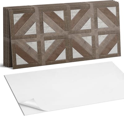 Coloray Plaktegels - Hout- en betongeometrie Wandtegel Zelfklevend - 60 cm x 30 cm - Bruin Plaktegels - 6 stuks - Rechthoek PVC Tegels - Plaktegels Keuken - Zelfklevende Vloertegels Badkamer - Vinyl Tegels - Zelfklevende Wandtegels