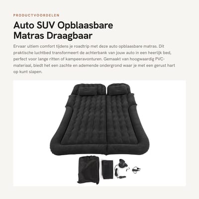 Dailygoods- Luchtbed Draagbaar - Opblaasbare Auto Matras - Zelf Opblaasbaar - PVC Materiaal - Inclusief Opbergtas - Comfortabel en Ademend